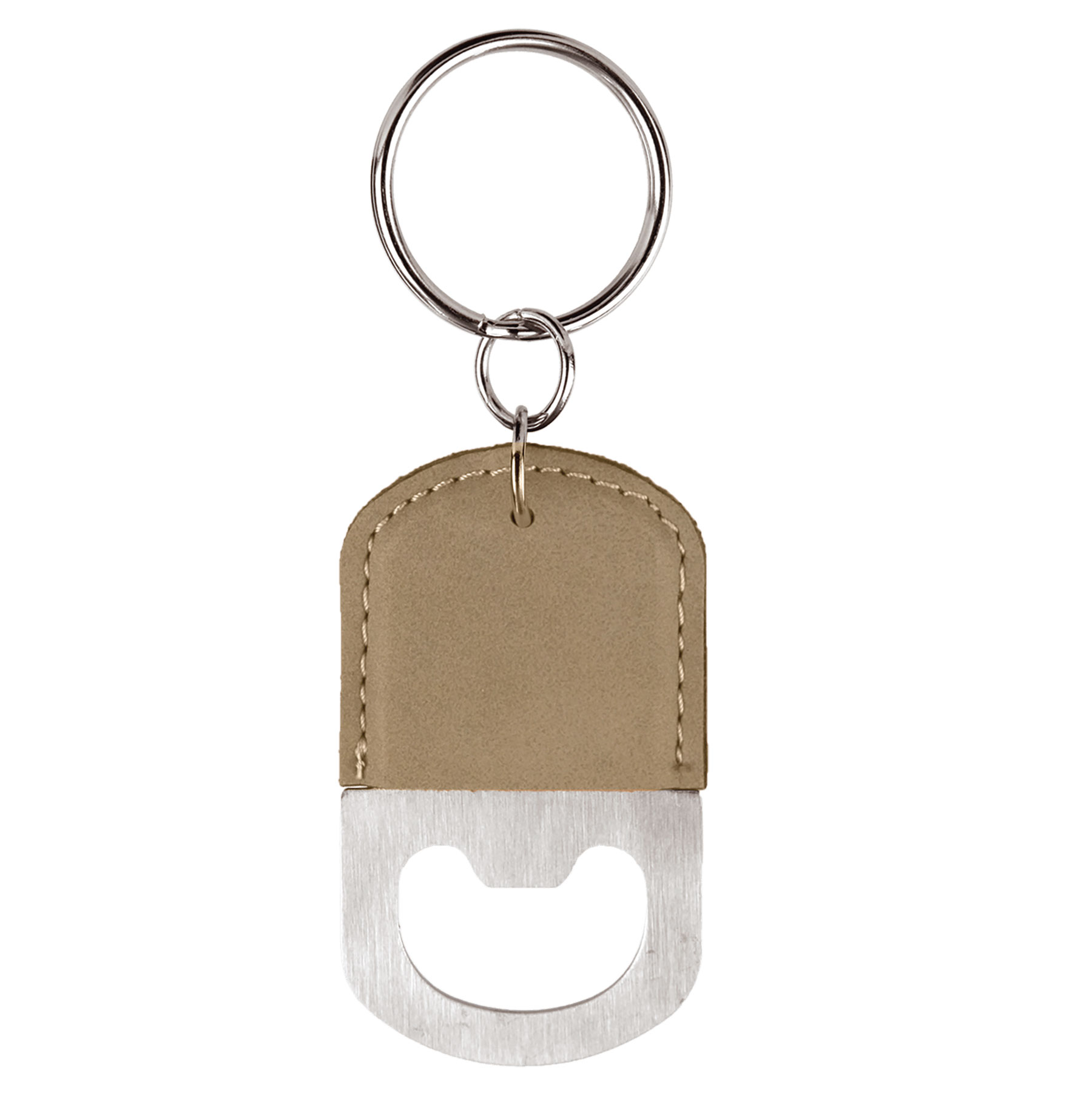 Light Brown Oval Leatherette Bottle Opener Keychain 1