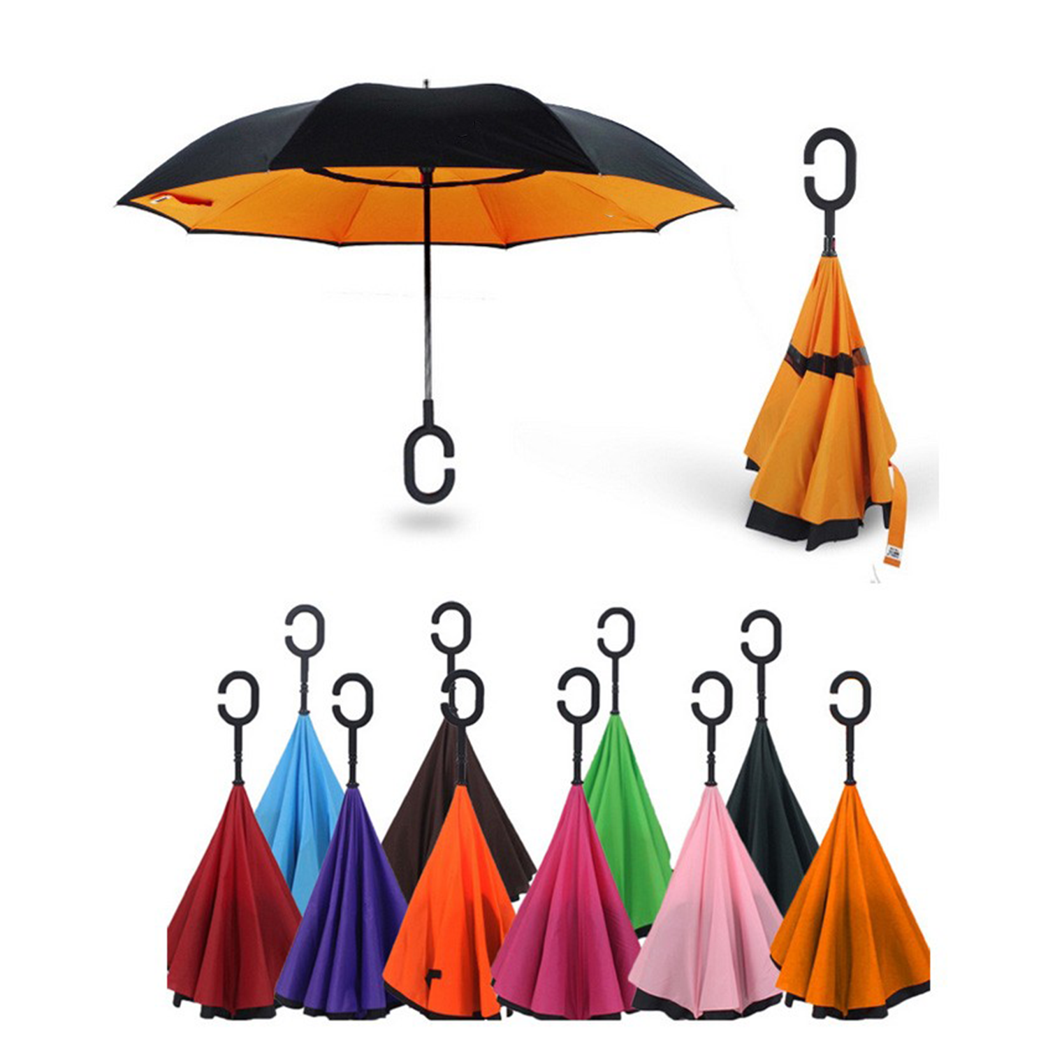 Reverse Folding Umbrella with C-Shaped Handle 2