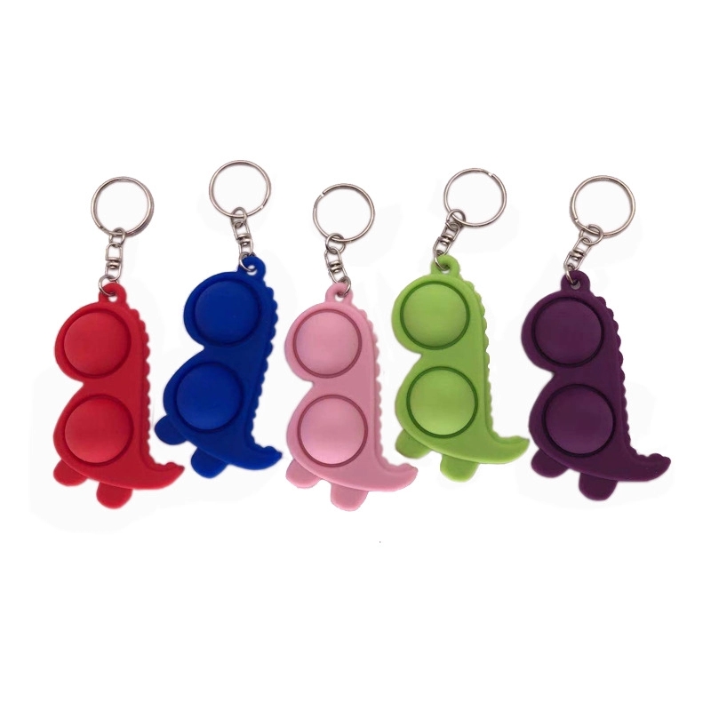 Silicone Dinosaur Push Pop Fidget Toy Keychain 1