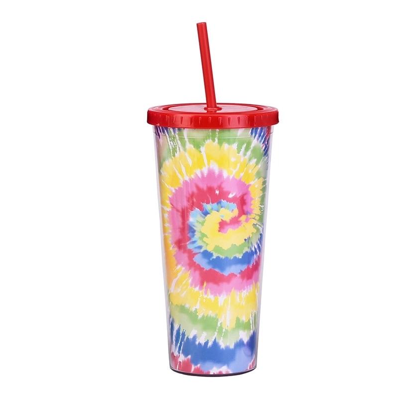 Custom Transparent AS Plastic Tie dye Straw Tumbler 5