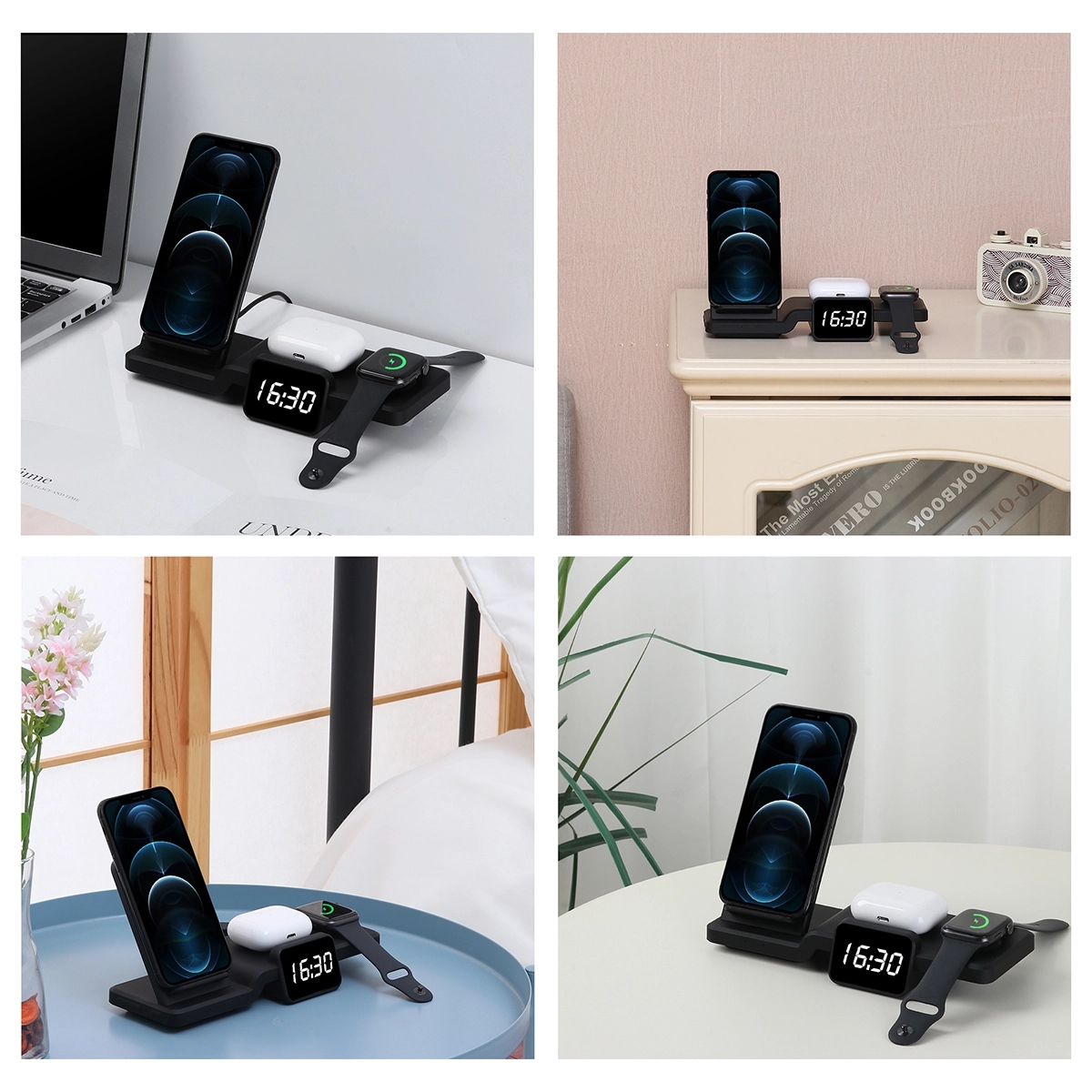 3 in 1 Wireless Charging Station with Digital Alarm Clock 1