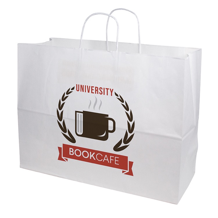 Full Color 1-Sided White Paper Handled Shopper Bag (16" x 12" x 6")