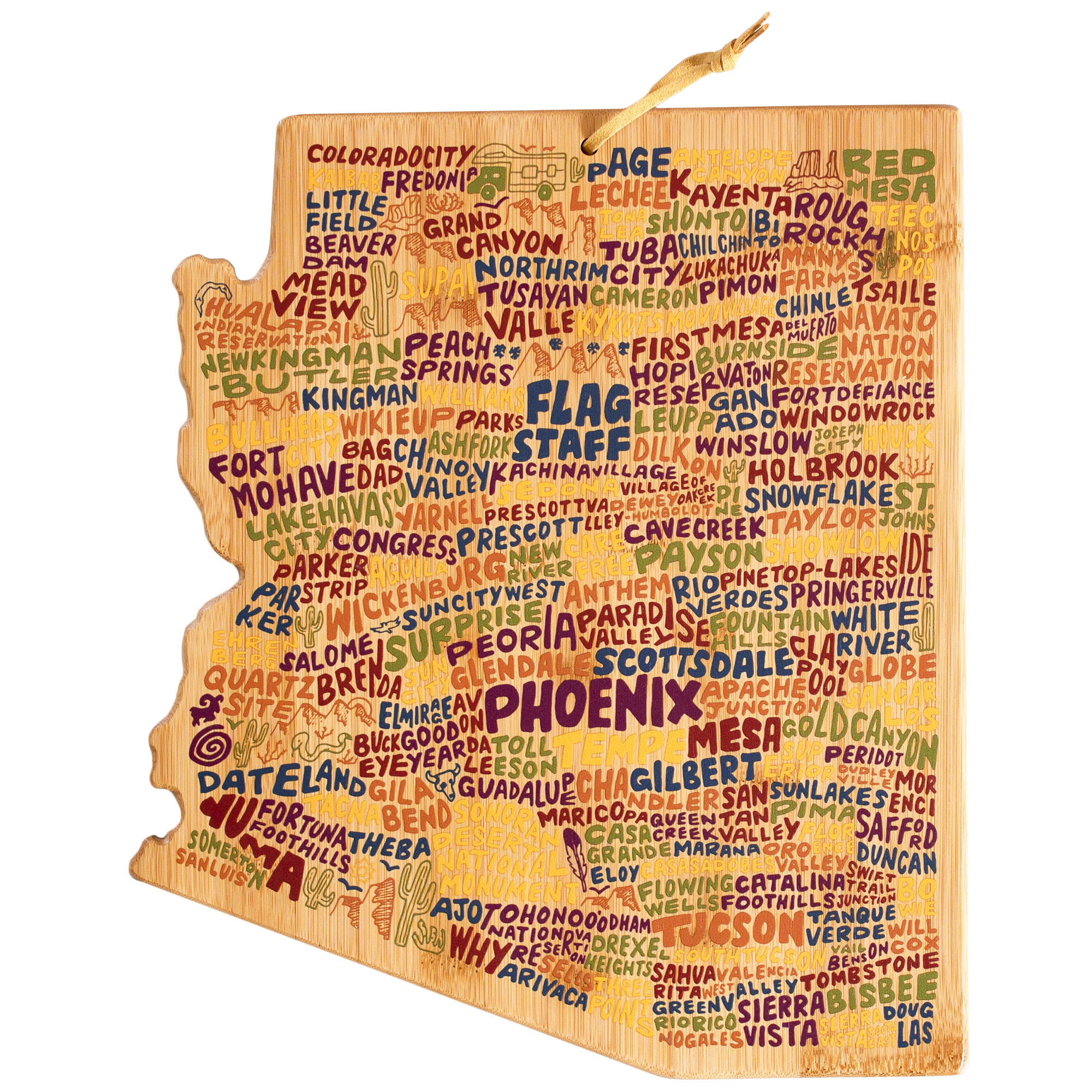 Arizona State Shaped Cutting and Serving Board with Artwork by Wander on Words™
