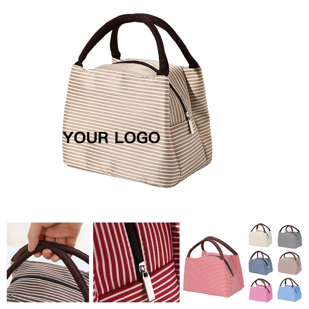 Striped Lunch Carrier with Carrying Handles 2