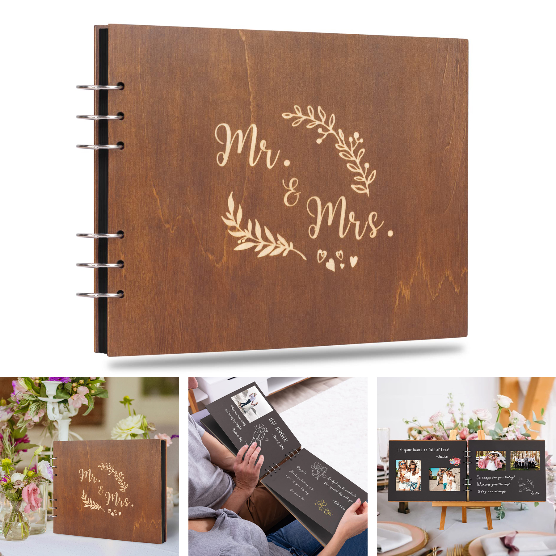 Mr&Mrs Wooden Guest Book Album Memory Keepsake