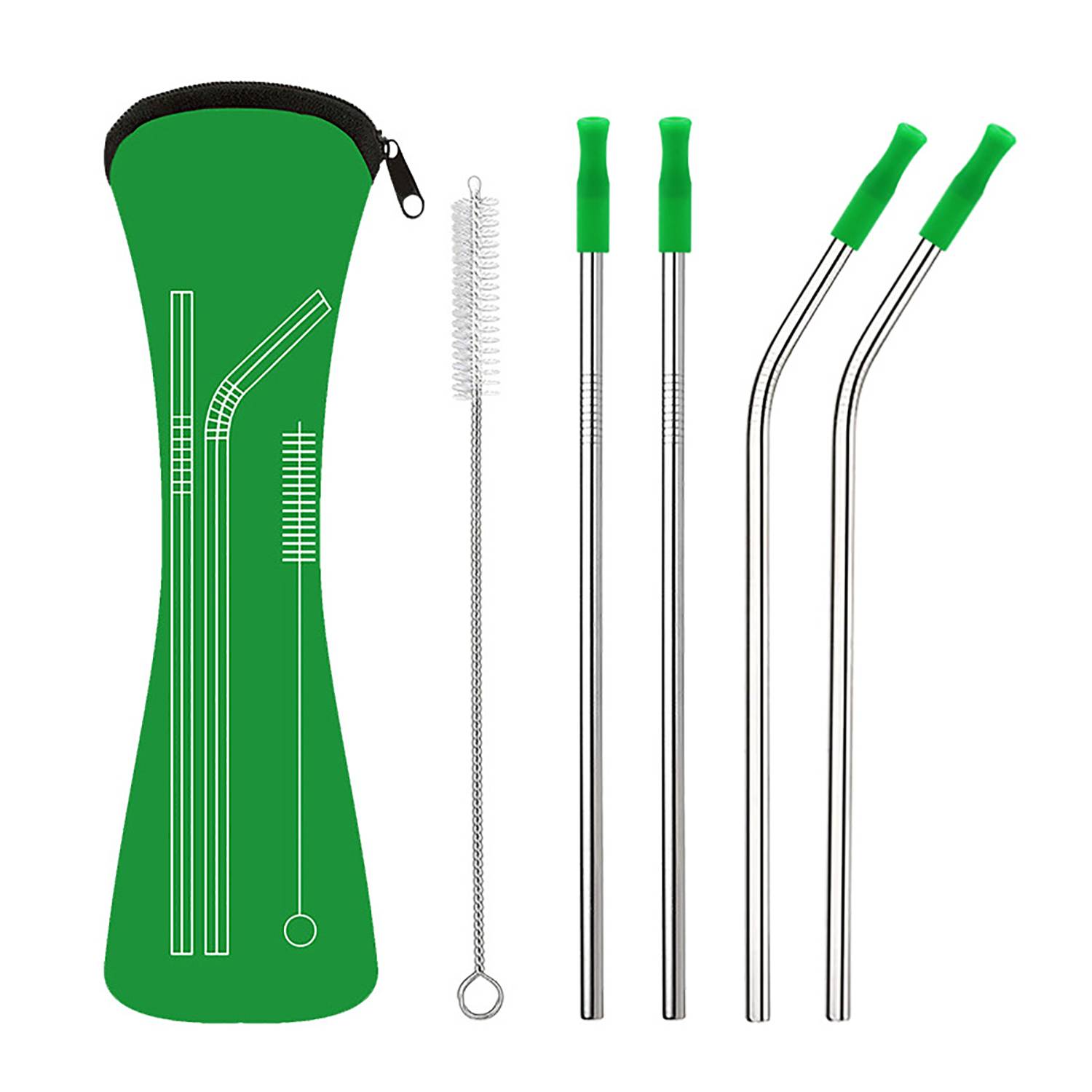 Silicone Tips Stainless Steel Straws Set w/ Bag 5