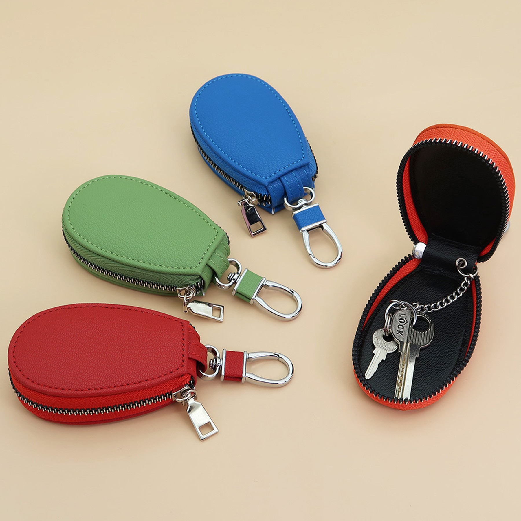PU Leather Car Key Fob Protector Keychain Holder with Zipper 3