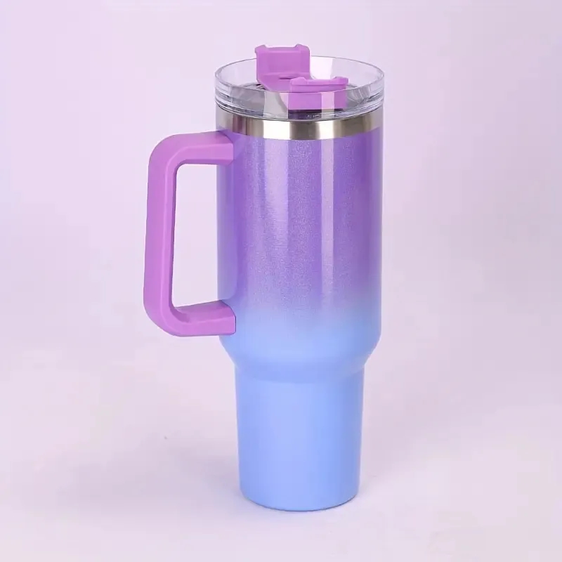 40oz Portable Rainbow Gradient Car Tumbler With Handle Straw 19