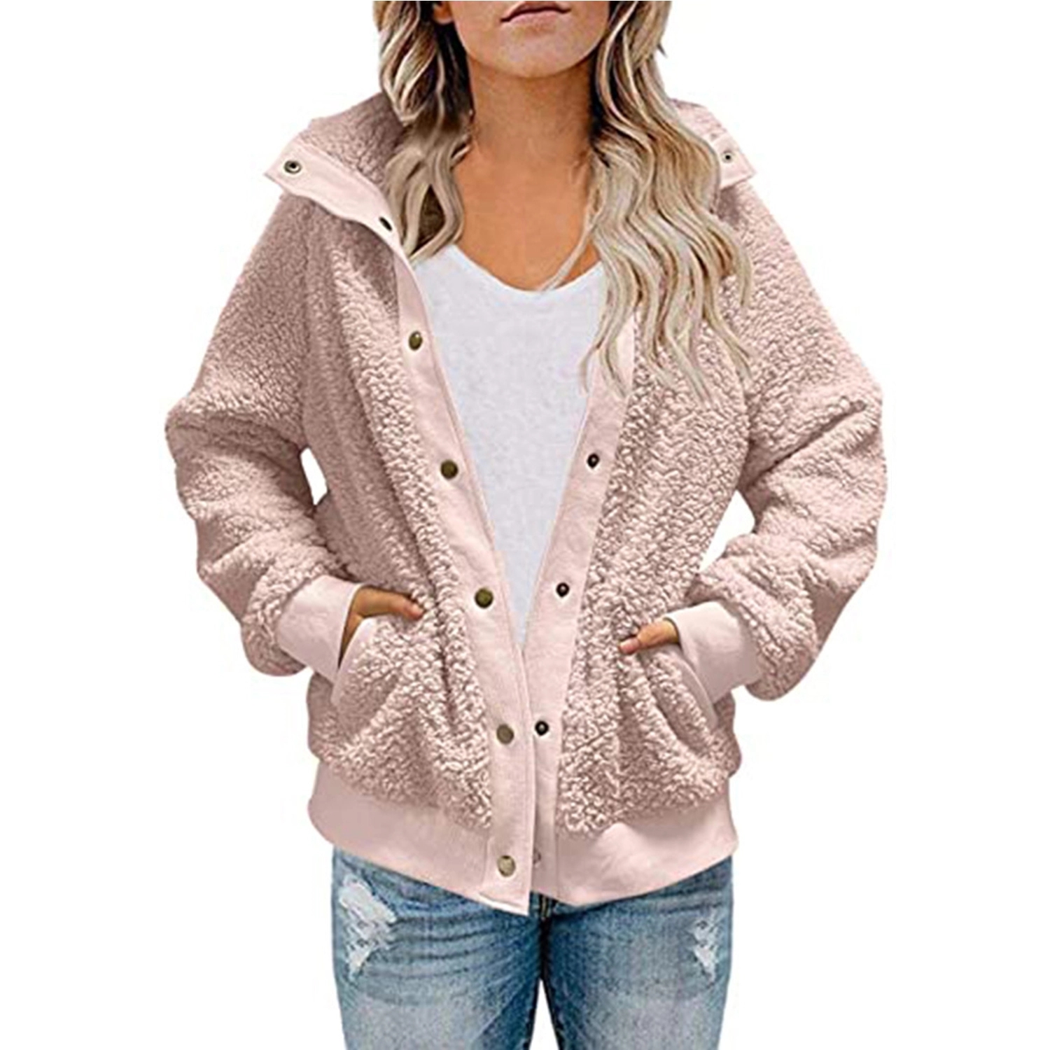 Womens Winter Long Sleeve Sherpa Jacket Coat 9