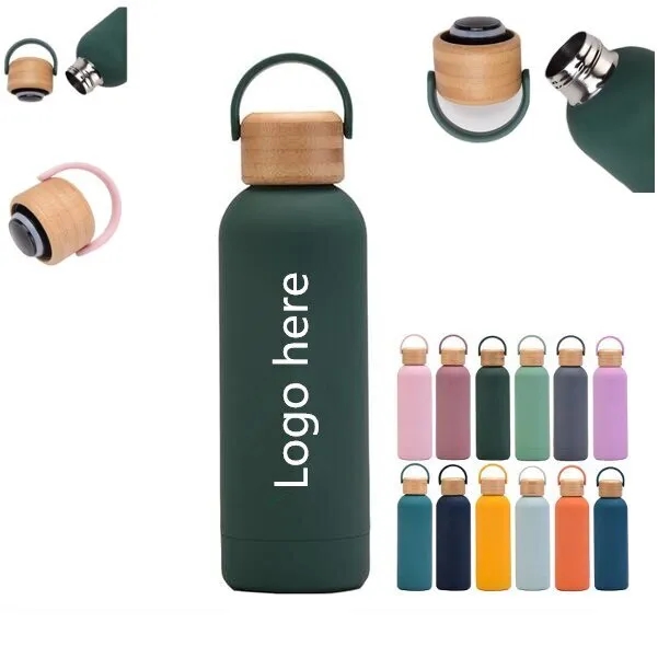 17 Oz Stainless Steel Water Bottle With Bamboo Lid 14