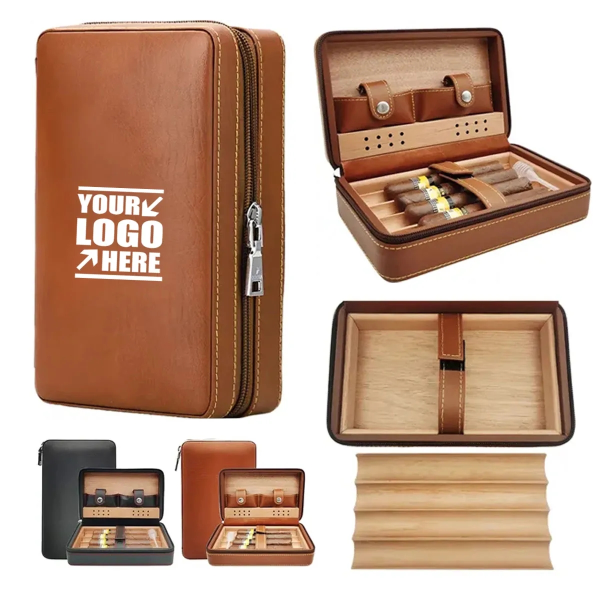 Cow Leather Cigar Holder Humidor Case with Wood Inner 7