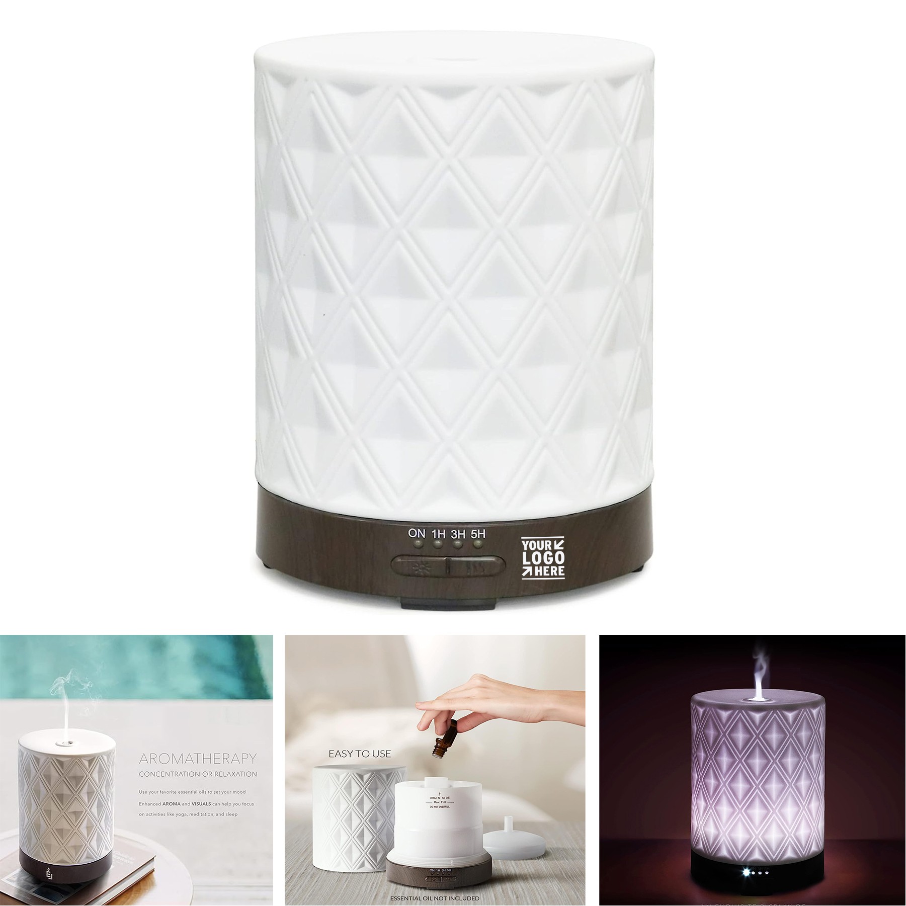 Auto Off 7 Night Lights 4 Timers White Ceramic 250ml Home Aromatherapy Essential Oil Diffuser 3