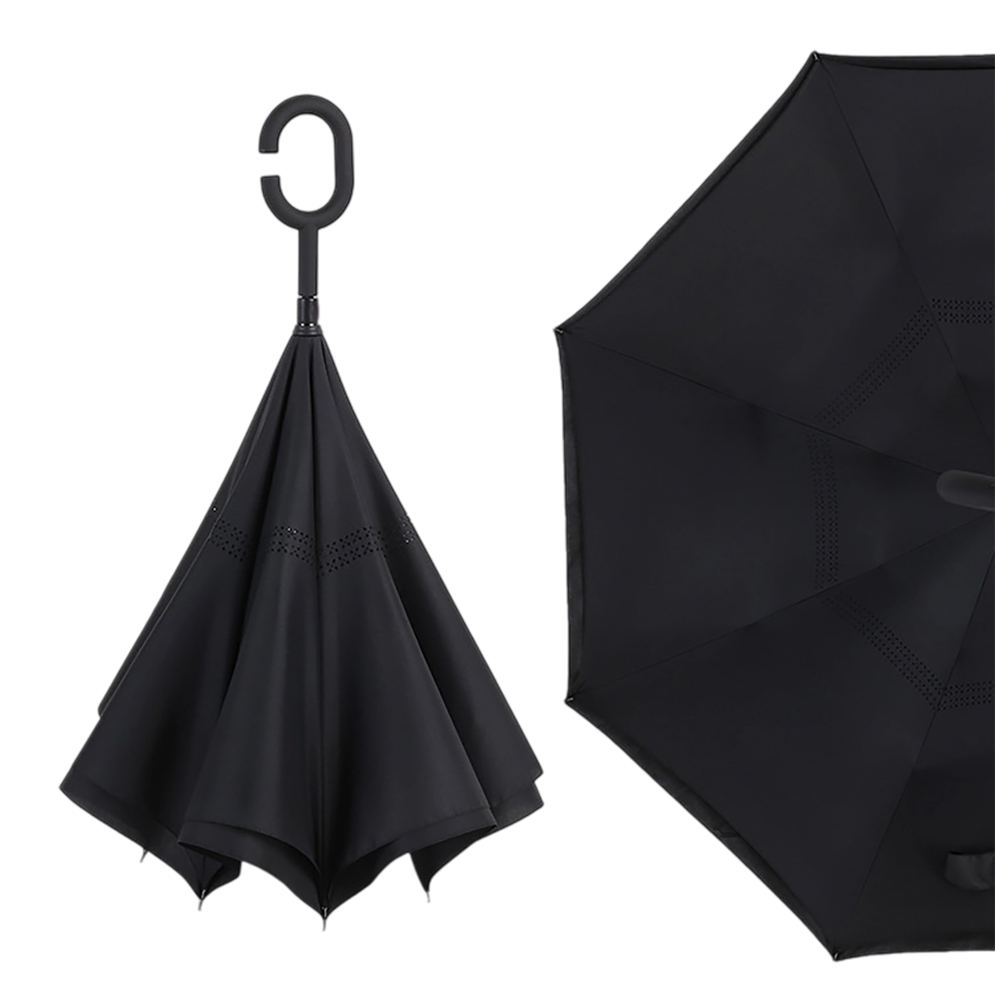 Double Layer Waterproof Reverse Folding Inverted Umbrella With Wrist Handle 42" X 31.5" 1