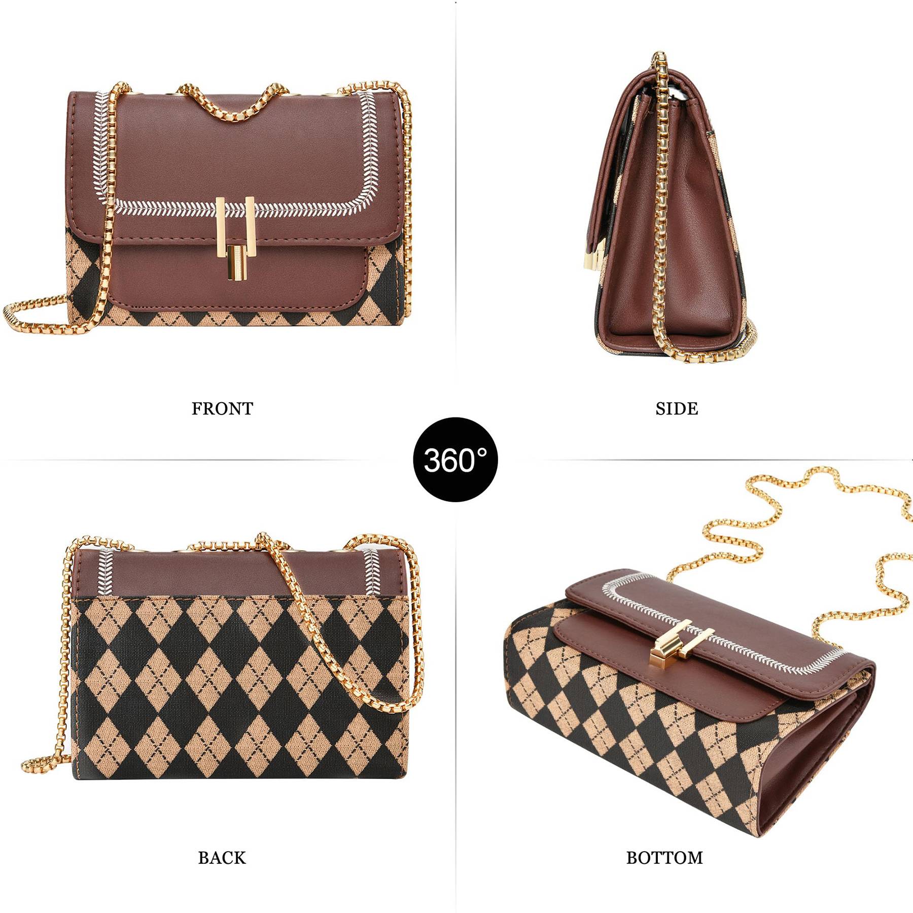 Pu Trendy Crossbody Bags with Chain Strap women Brown 3