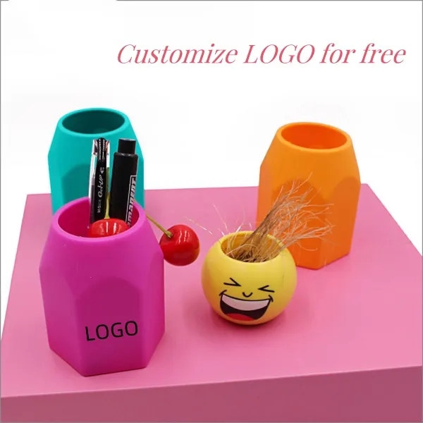 Silicone pen holder simple color geometric desktop storage 3