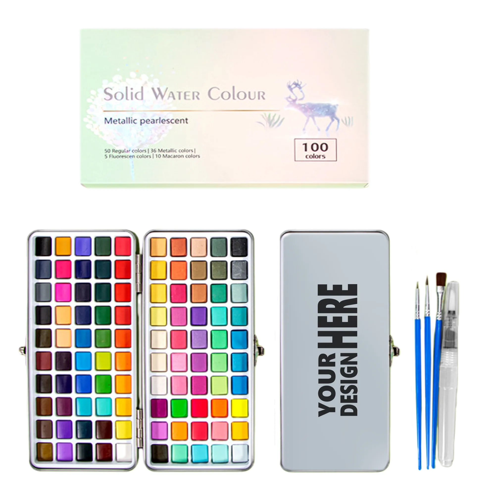 100-Color Solid Watercolor Paint Set
