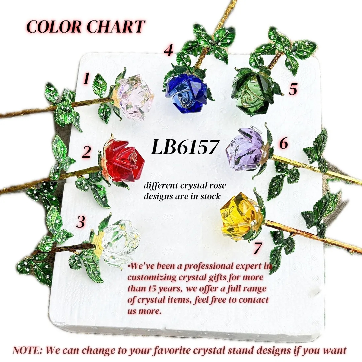 Cut Crystal Rose Flower SET with Stand Romantic Gift for Her 6