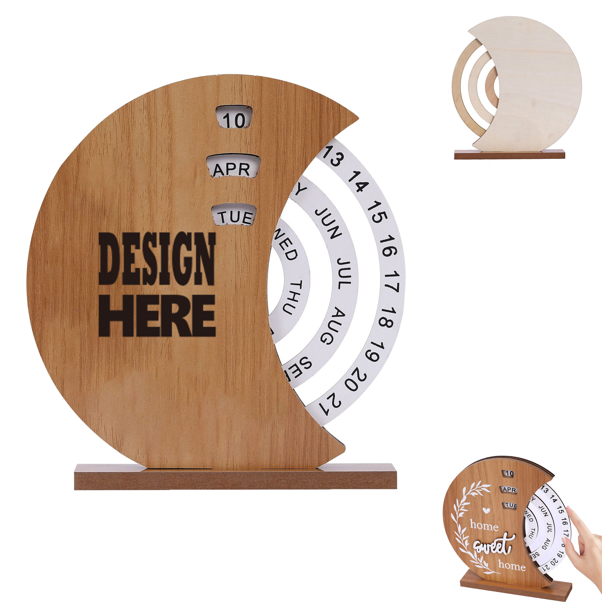 Home Office Wooden Calendar Tabletop Decor Piece 3
