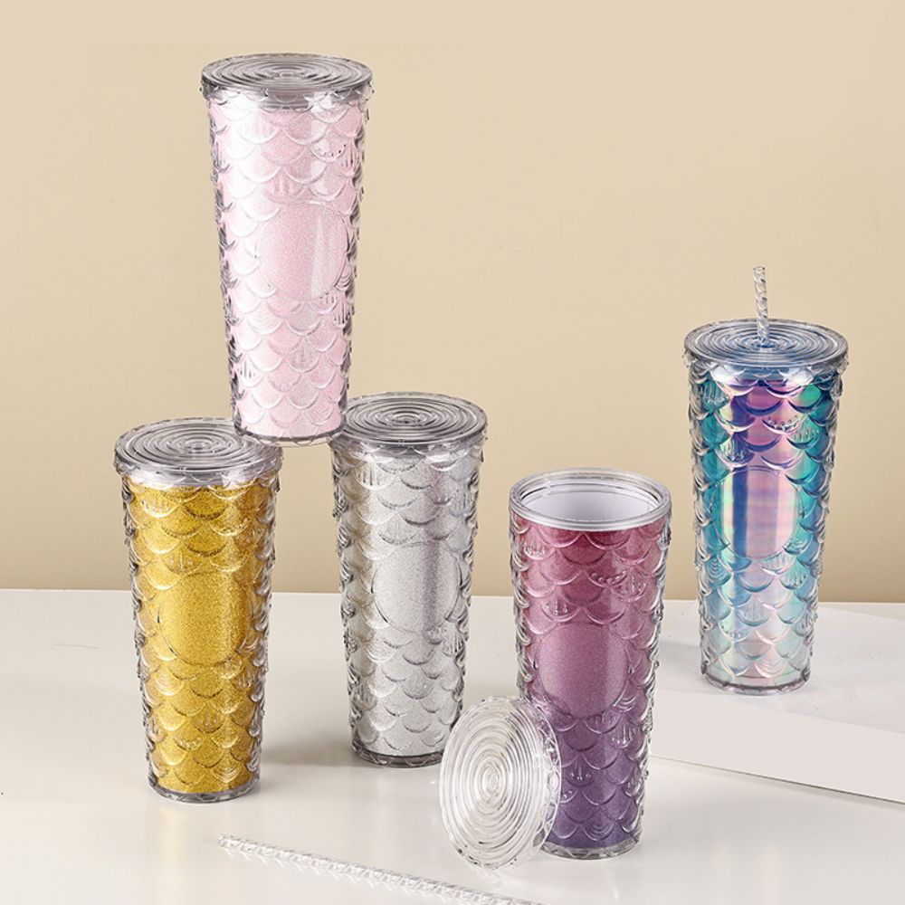 Creative Fish Scale Double-Wall Straw Cup 3