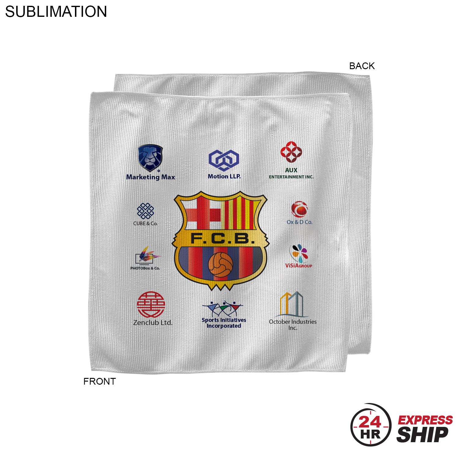 24 Hr Express - White Microfiber Dri-Lite Terry Sponsorship Rally Towel, 10x10, Sublimated 4
