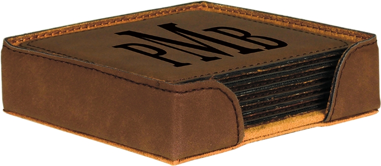 Dark Brown Leatherette Set of Six Square Coasters 2