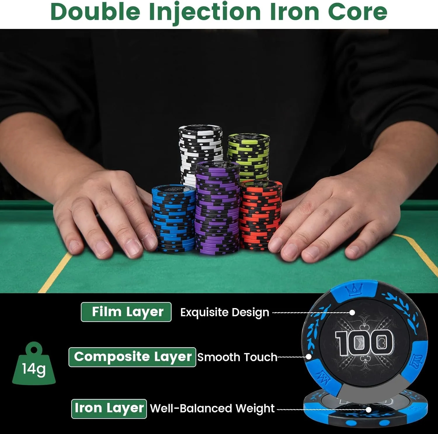 300 PCS 14 Gram Clay Poker Chips w/ Aluminum Case 10