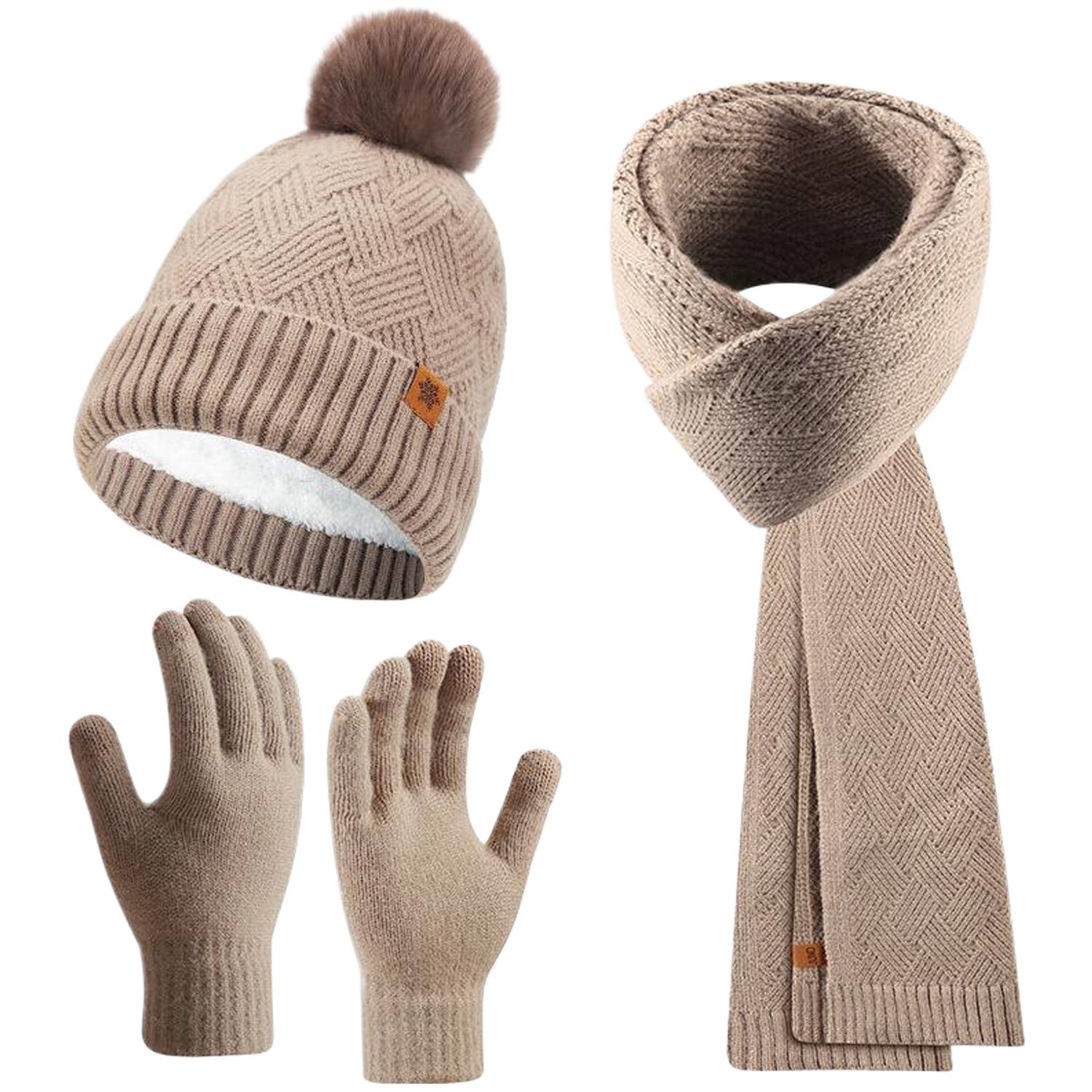 3 Pcs Winter Hat Scarf Gloves Knit Set 3