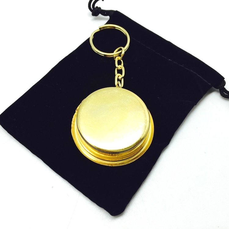 vintage Brass Compass Keychain in velveteen pouch 5