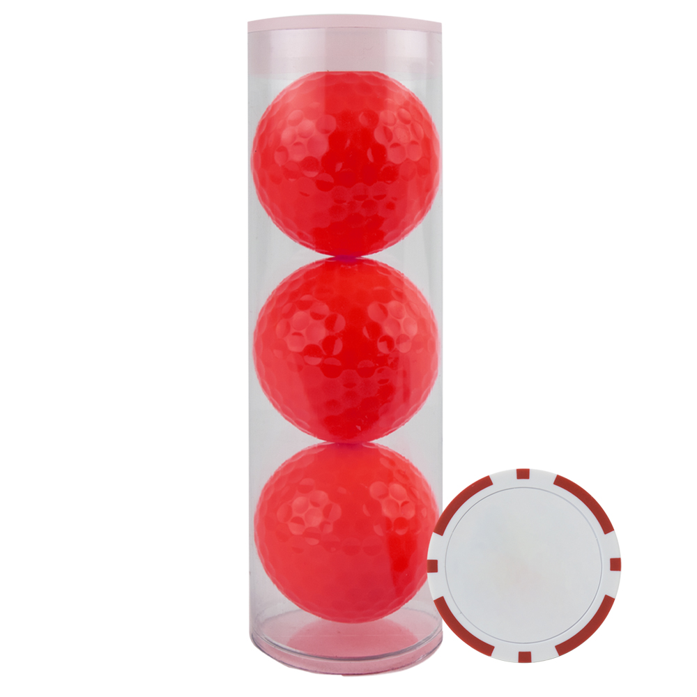 3-Colored Golf Balls Tube w/Poker Chip 6