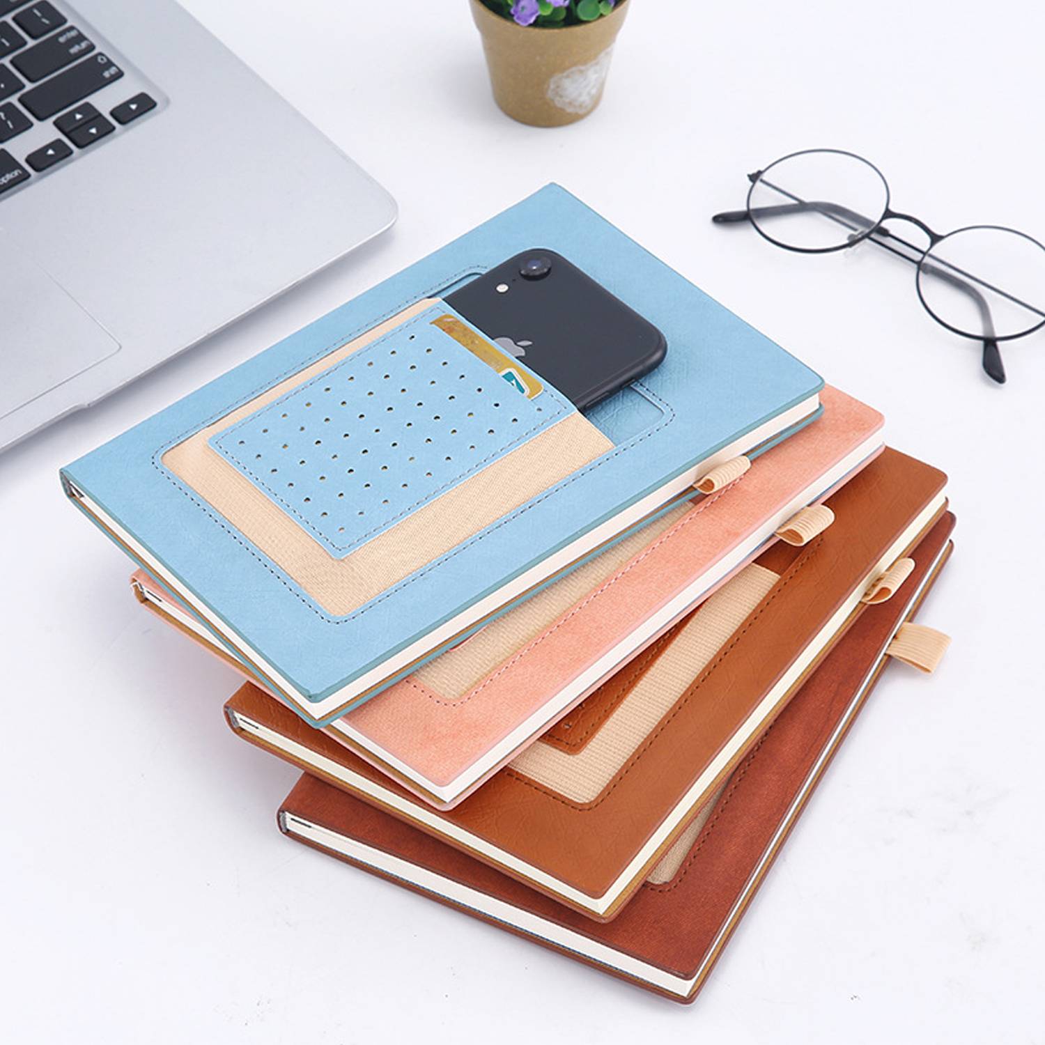 Portable A5 PU Leather Notebook w/ Pocket 12