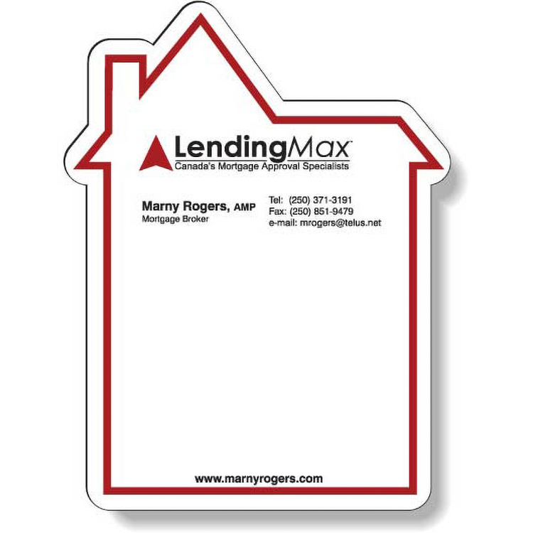 Full Magnetic Back Memo Board, Stock House Shape, 5.5"x7.25", Spot colour