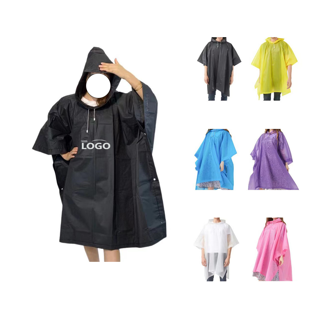 Reusable Rain Poncho With Drawstring Hood 2