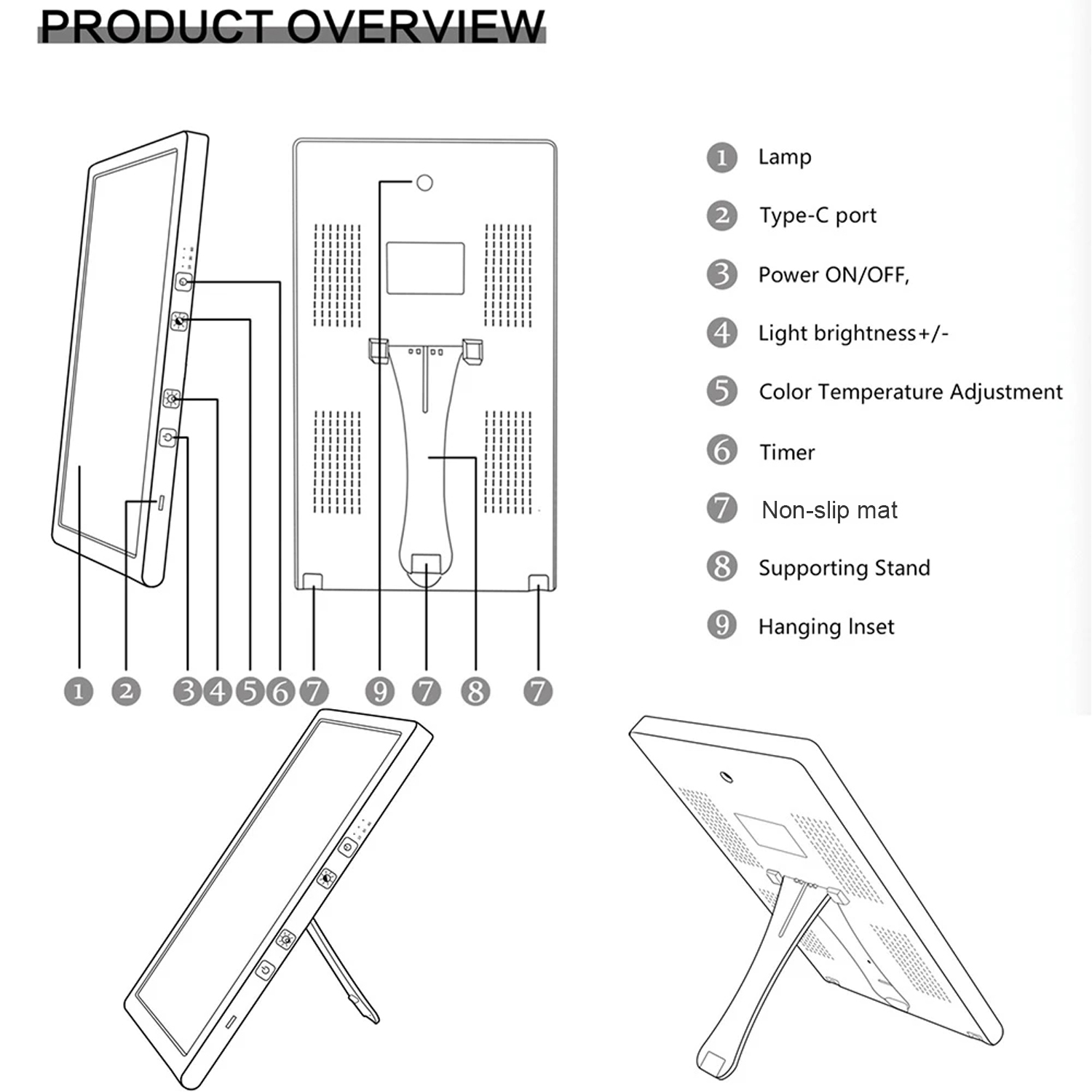 LED Light SAD Touch Screen Phototherapy Lamp 4