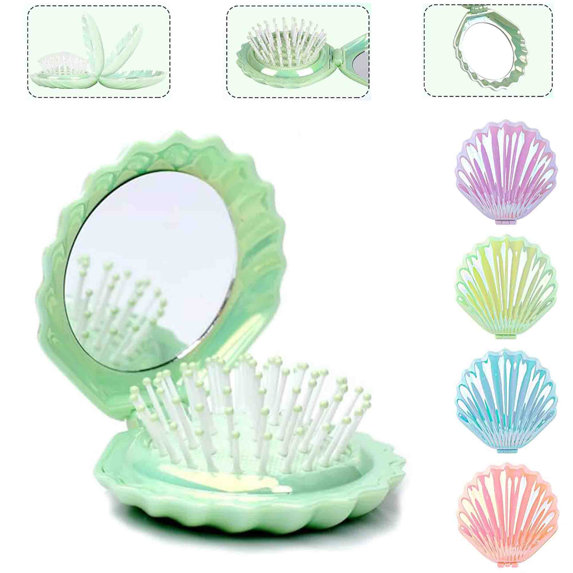 Folding Travel Hairbrush Makeup Comb with Mirror 1
