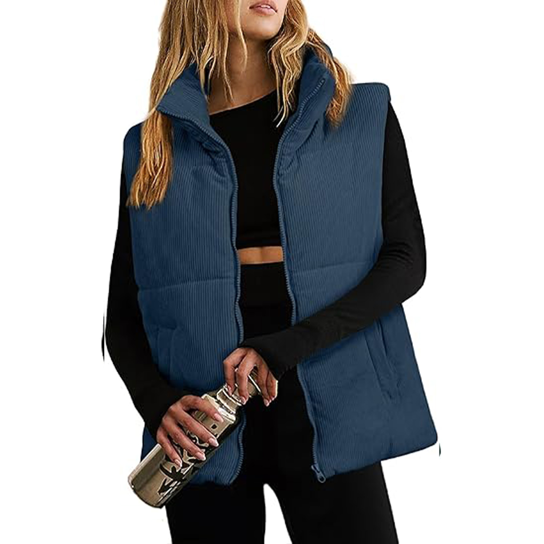 Corduroy Stand Collar Sleeveless Jacket 6