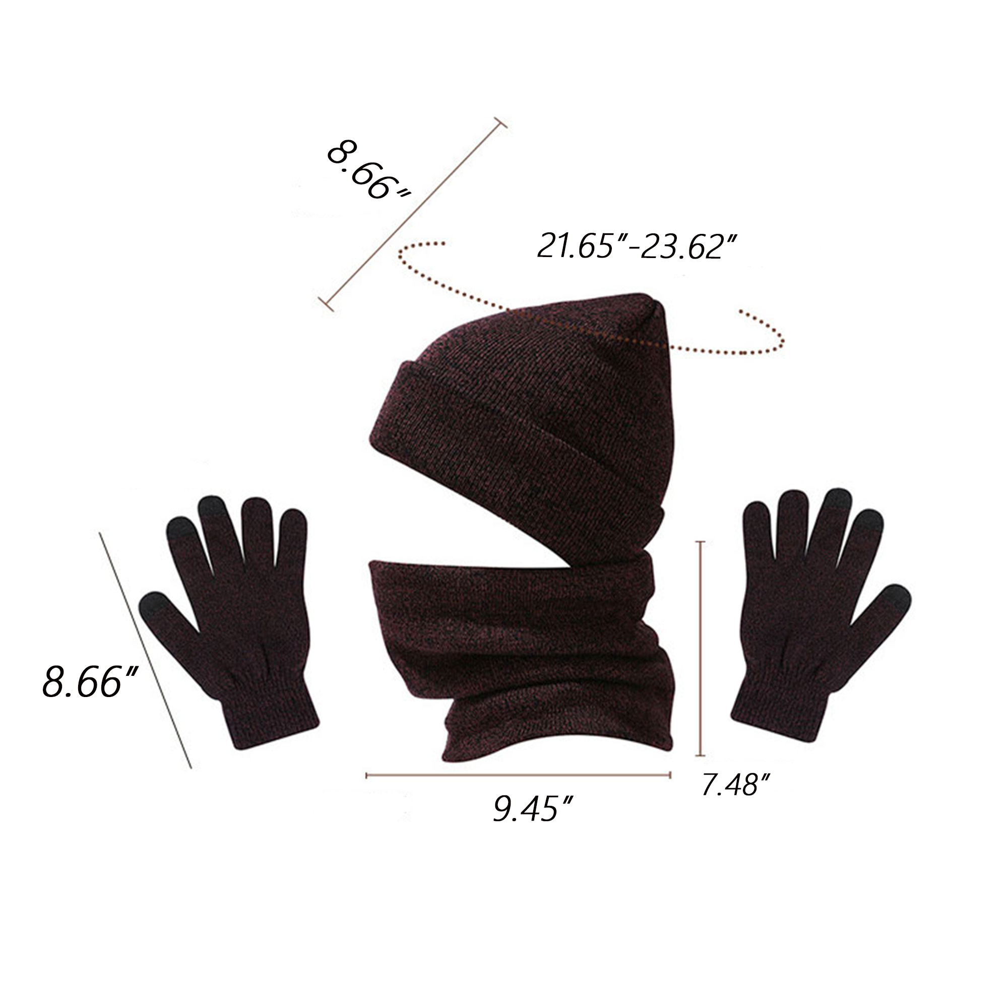 3 in 1 Winter Beanie Hat Scarf Touchscreen Gloves Set 4