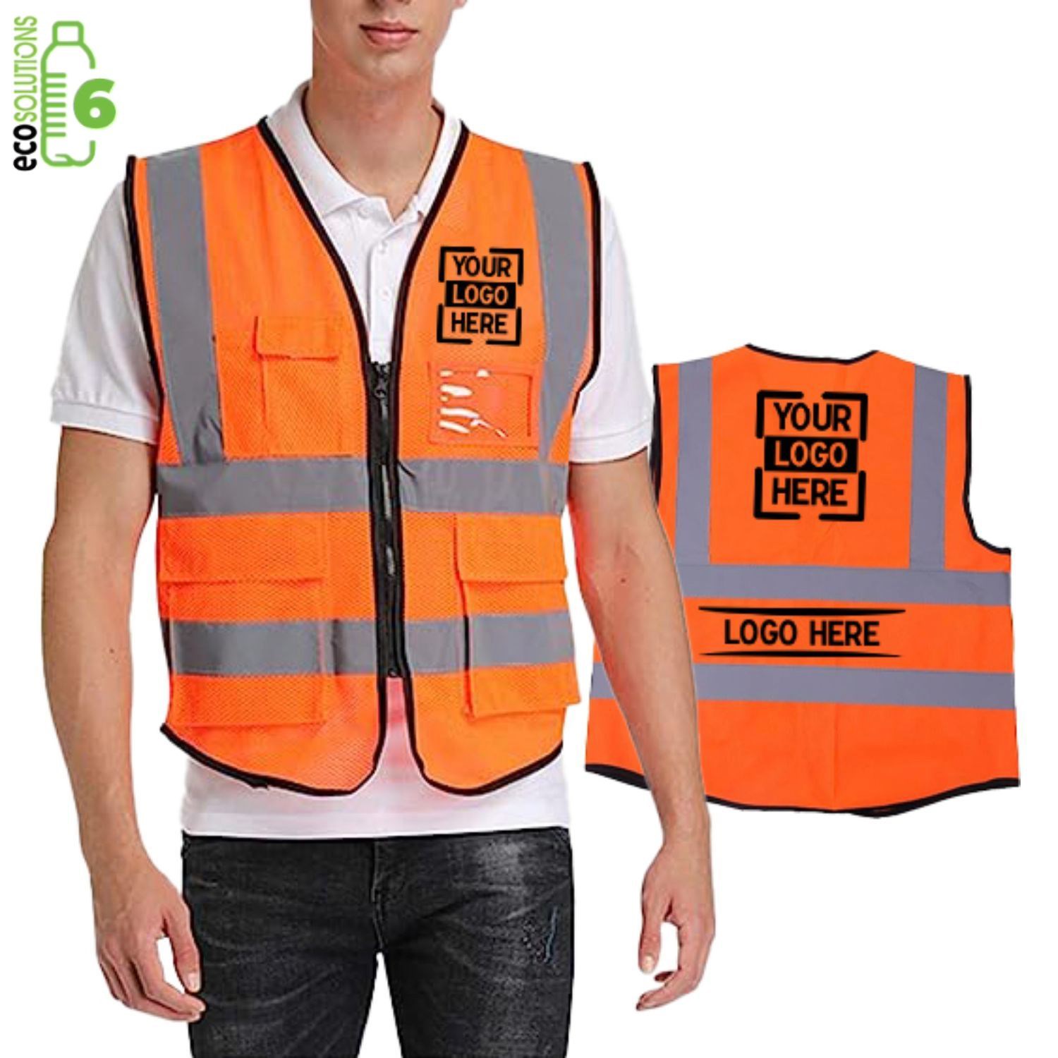 Class 2 Recycled Reflective Safety Vest with 5 Pockets 5