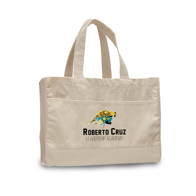 12 oz. Cotton Canvas Natural Self Fabric Handles Tote Bag/w inside zipper pocket_R114NBT 2