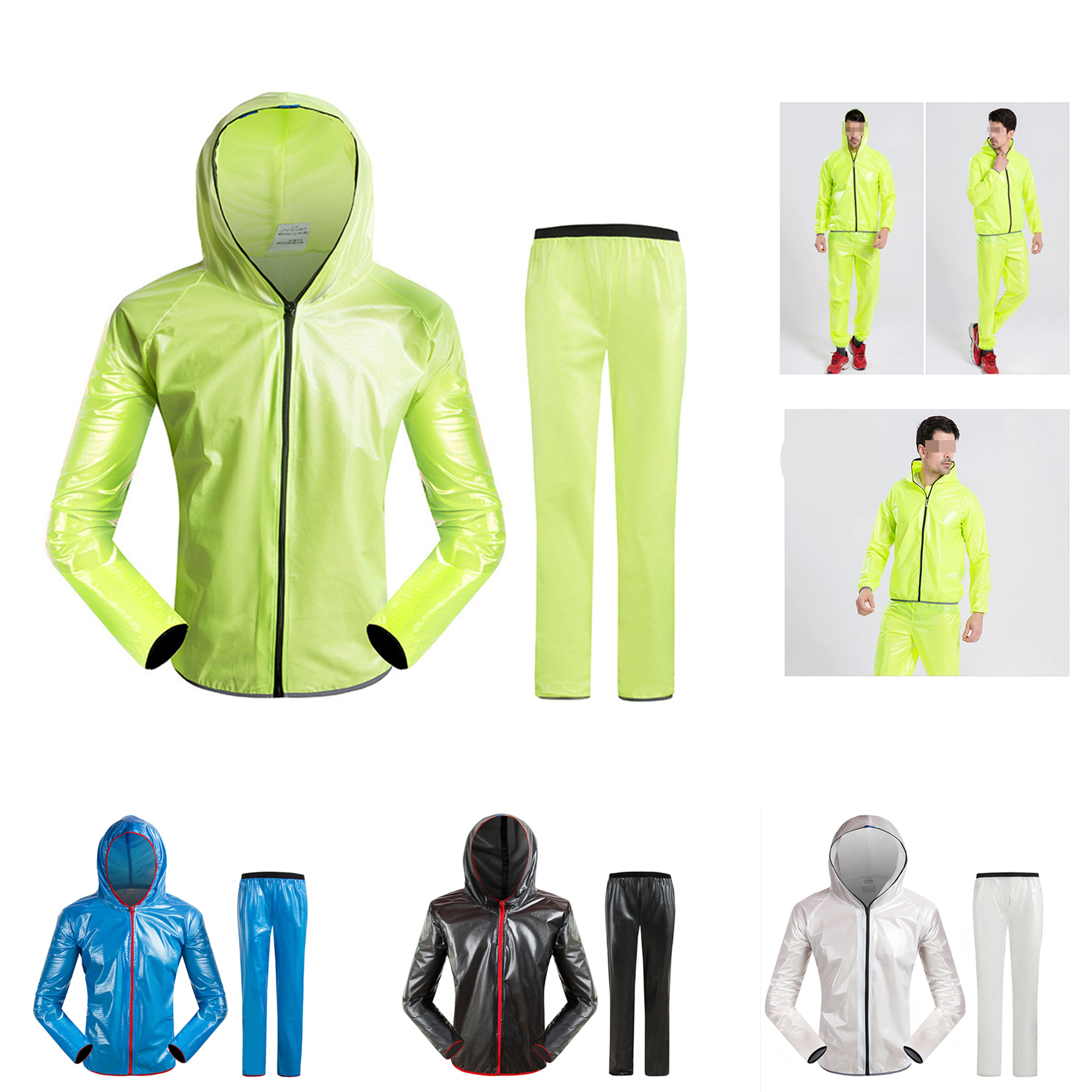 Breathable PU Raincoat Suit Reflective Poncho Jacket 4