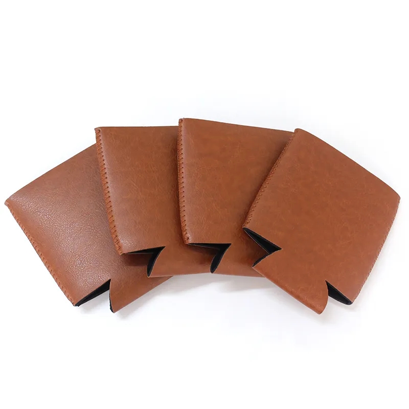 PU Leather Can Cooler Sleeve – Foldable Beverage Holder for Cans & Bottles, custom koozie with logo imprint 3