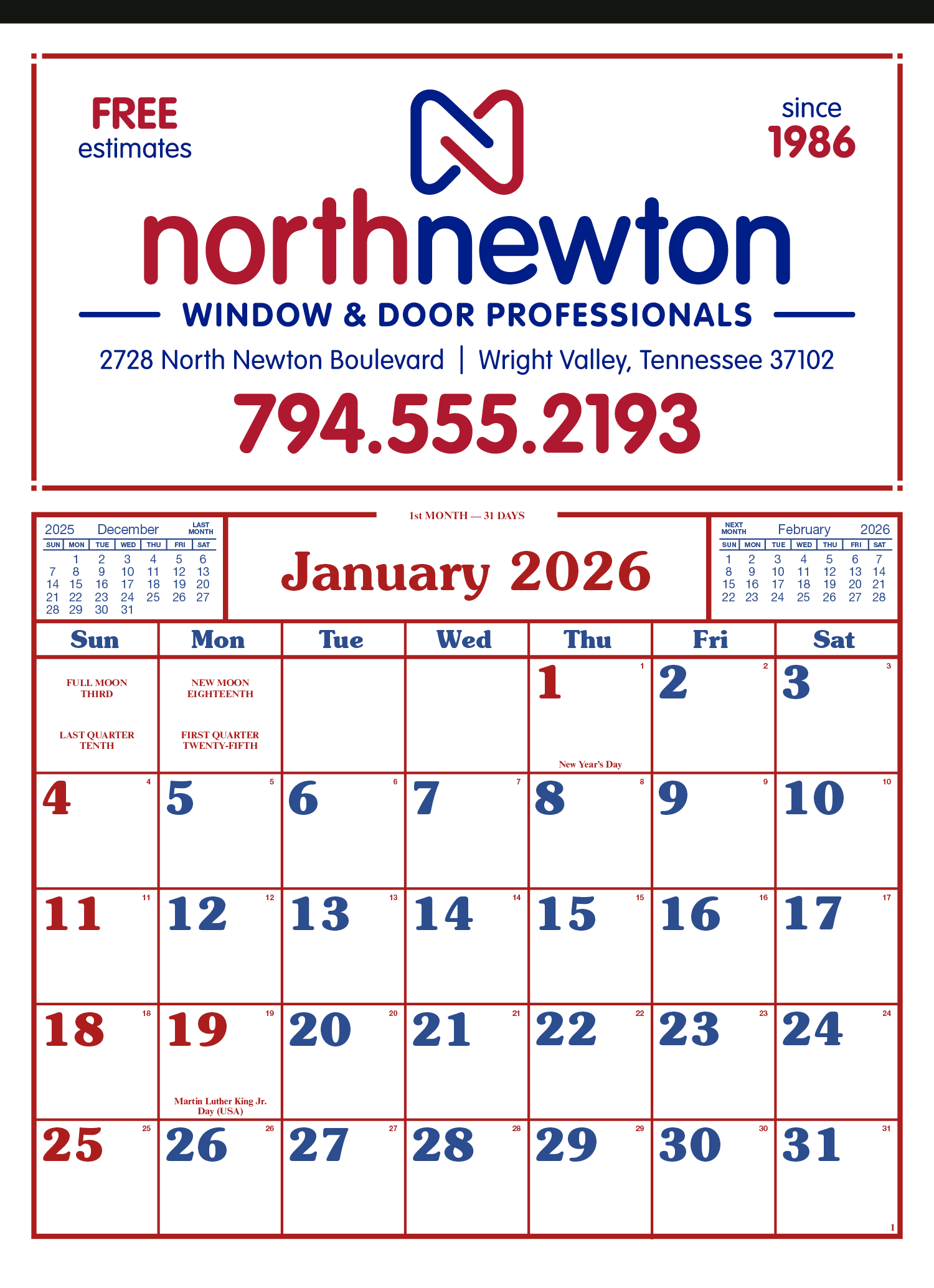 Skinner & Kennedy® Commercial 12-Sheet Calendar 25