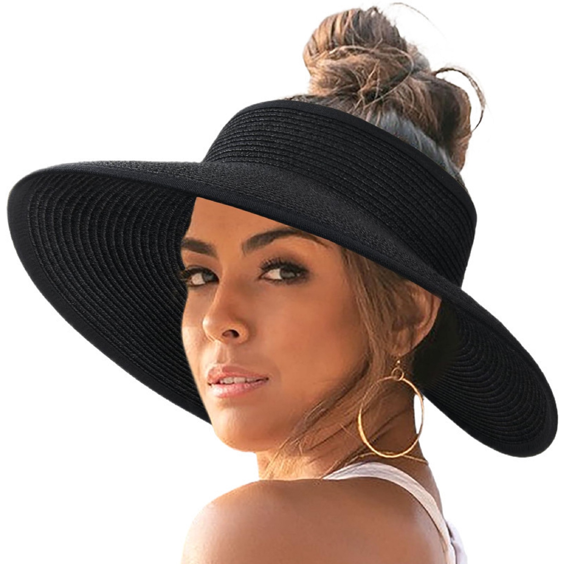 Women's Straw Rolled Ponytail Summer Beach Hat 2