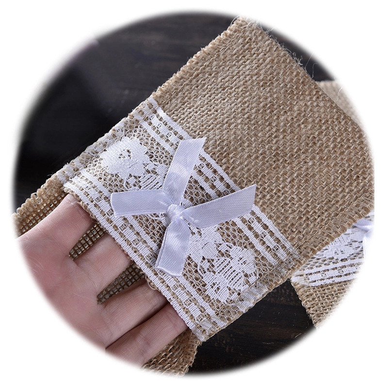 Natural Burlap Lace Cutlery Bag 7