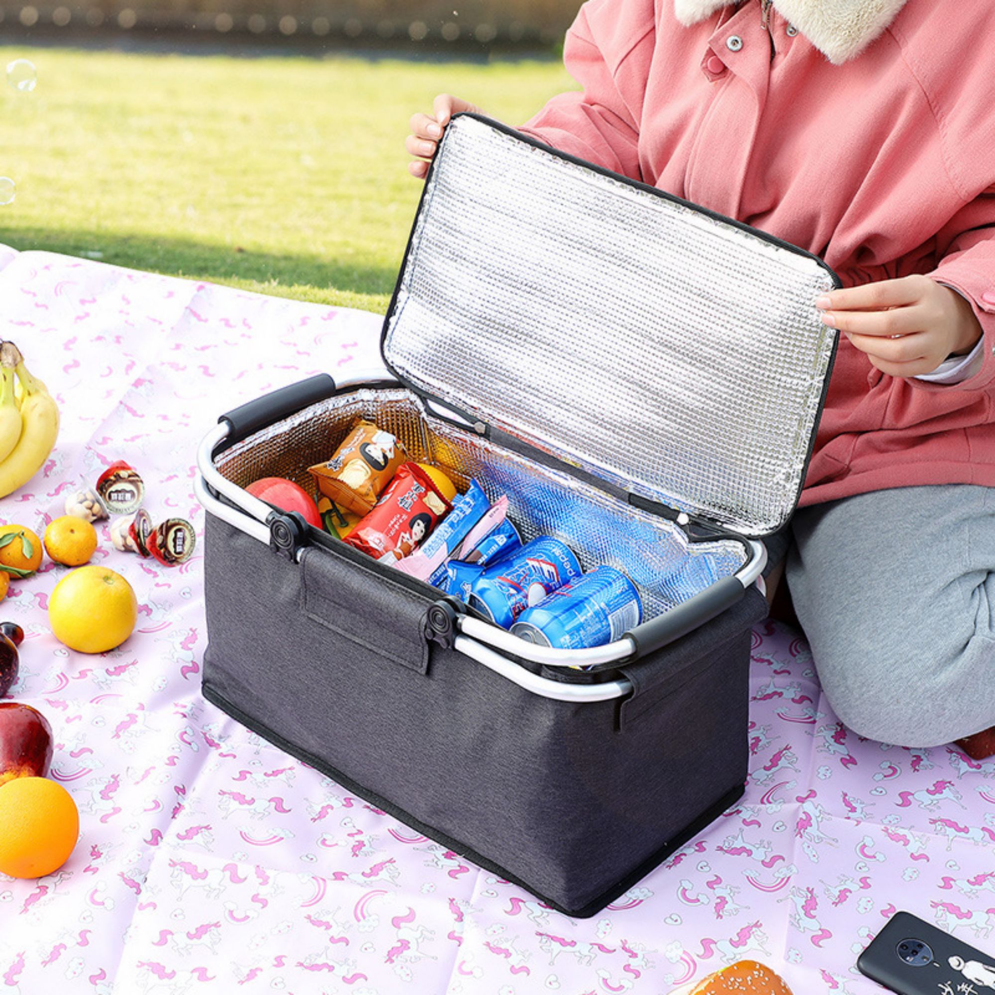 18L Solid Color Foldable Insulated Picnic Basket 3