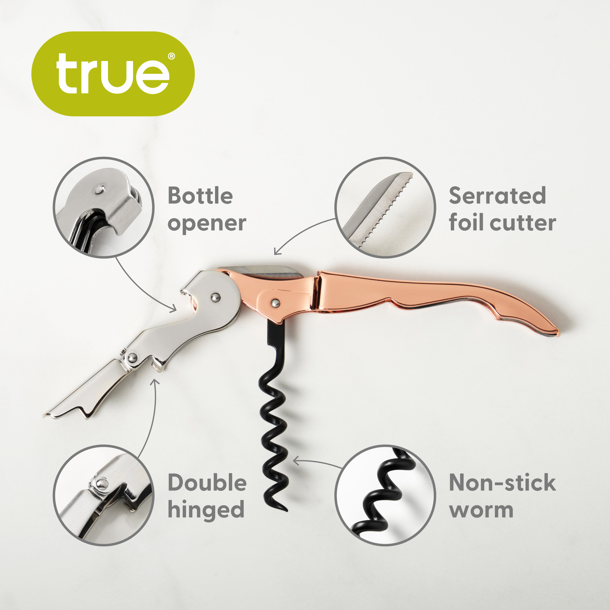 Truetap™ Plated Double Hinged Waiter's Corkscrew 4