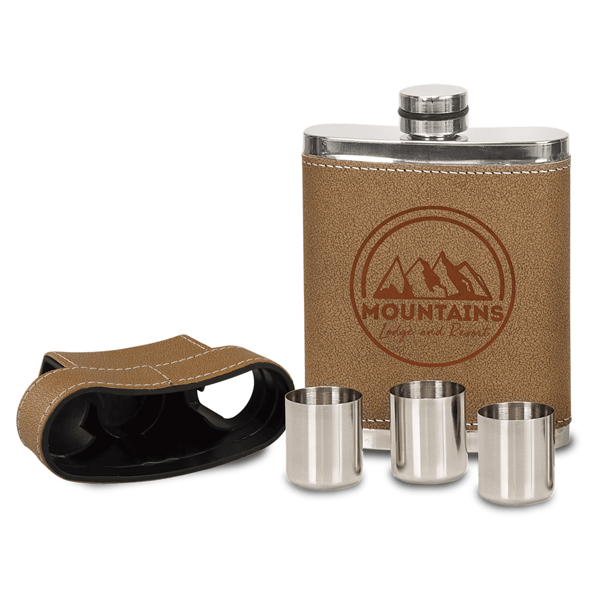 7 oz. Leather Flask with Lid & 3 Shot Glasses 3