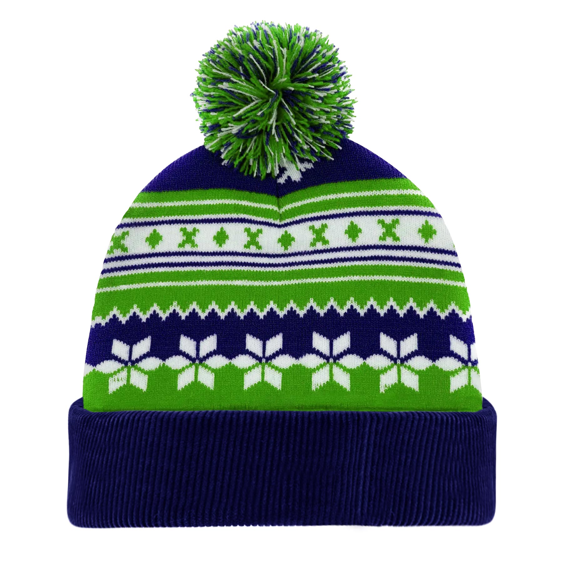 Knitted Acrylic Cuff Winter Beanie with Pom 2