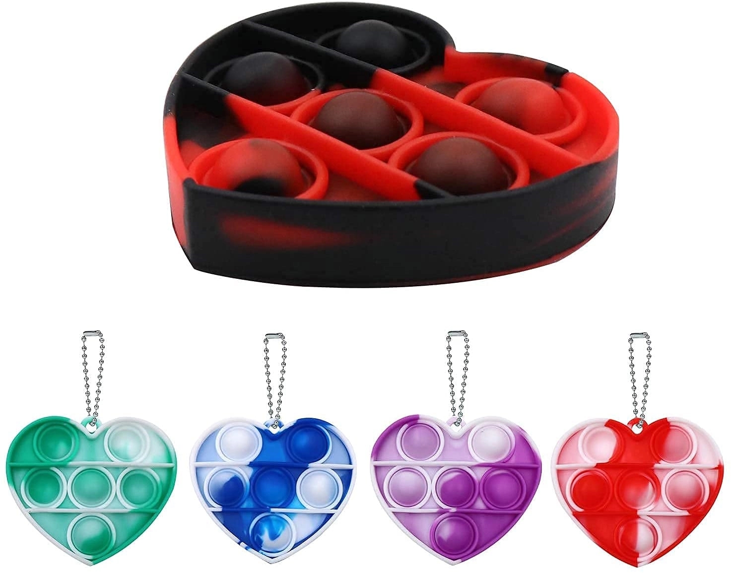 Fidget Popper Heart Shaped Toy w/Keychain 3