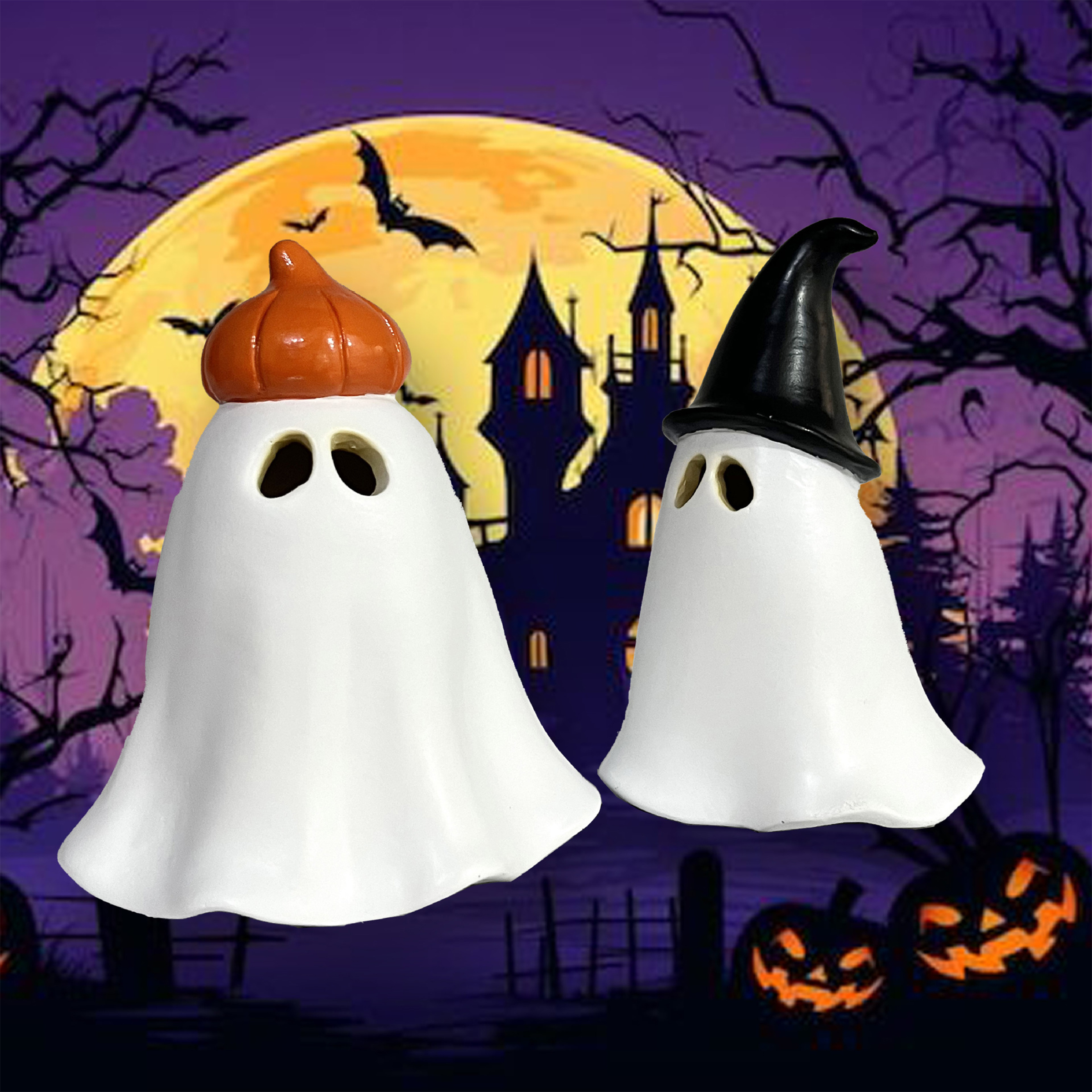 Resin Halloween Ghost Incense Burner ?C Frightfully Fun With Pumpkin And Witch Hat 2