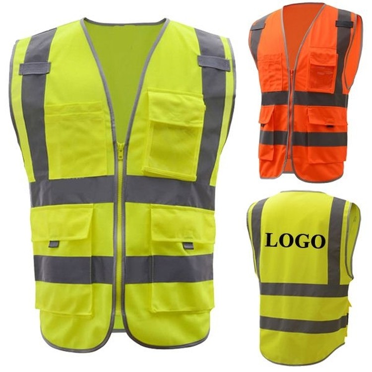 Zippered Custom Logo High-Visibility Reflective Safety Vest 1
